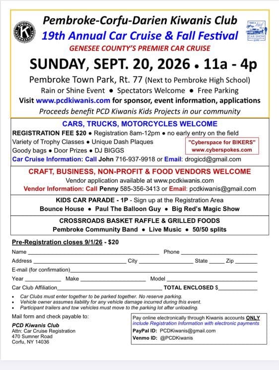 PCD Kiwanis 19th Annual Car Cruise and Fall Festival