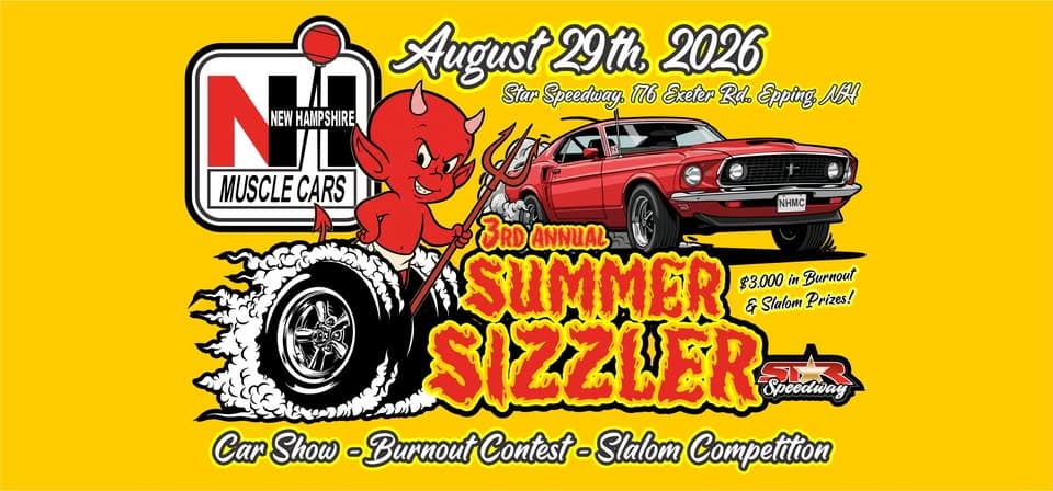 NH Muscle Cars Summer Sizzler: Car Show, Burnout Contest, and Slalom Competition at Star Speedway!