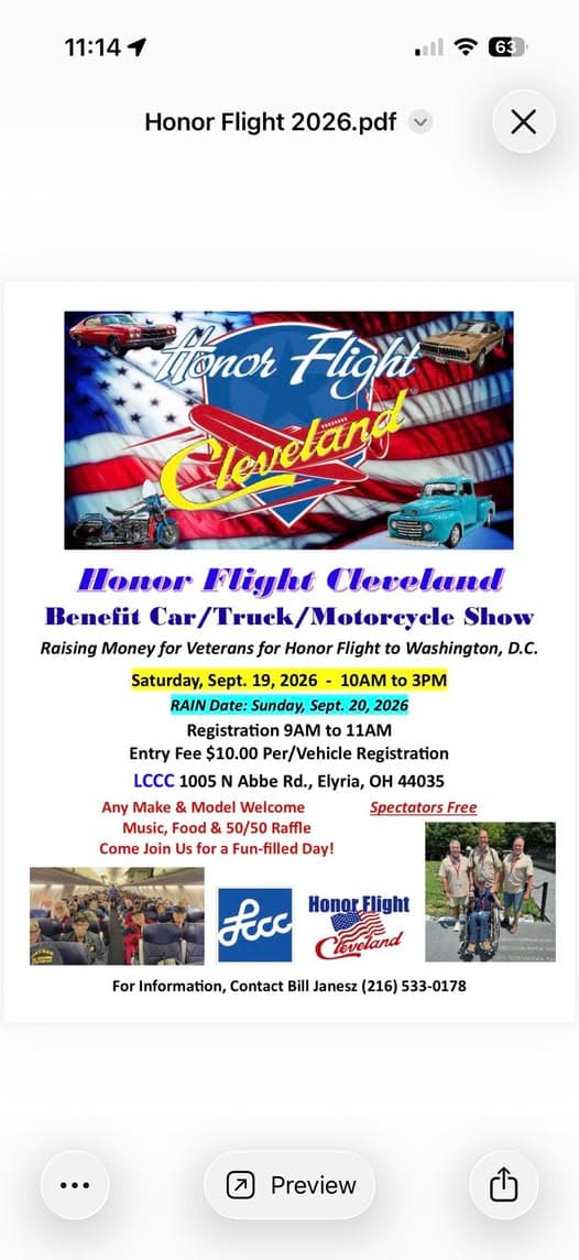 Honor Flight Cleveland Benefit Car/Truck/Motorcycle Show
