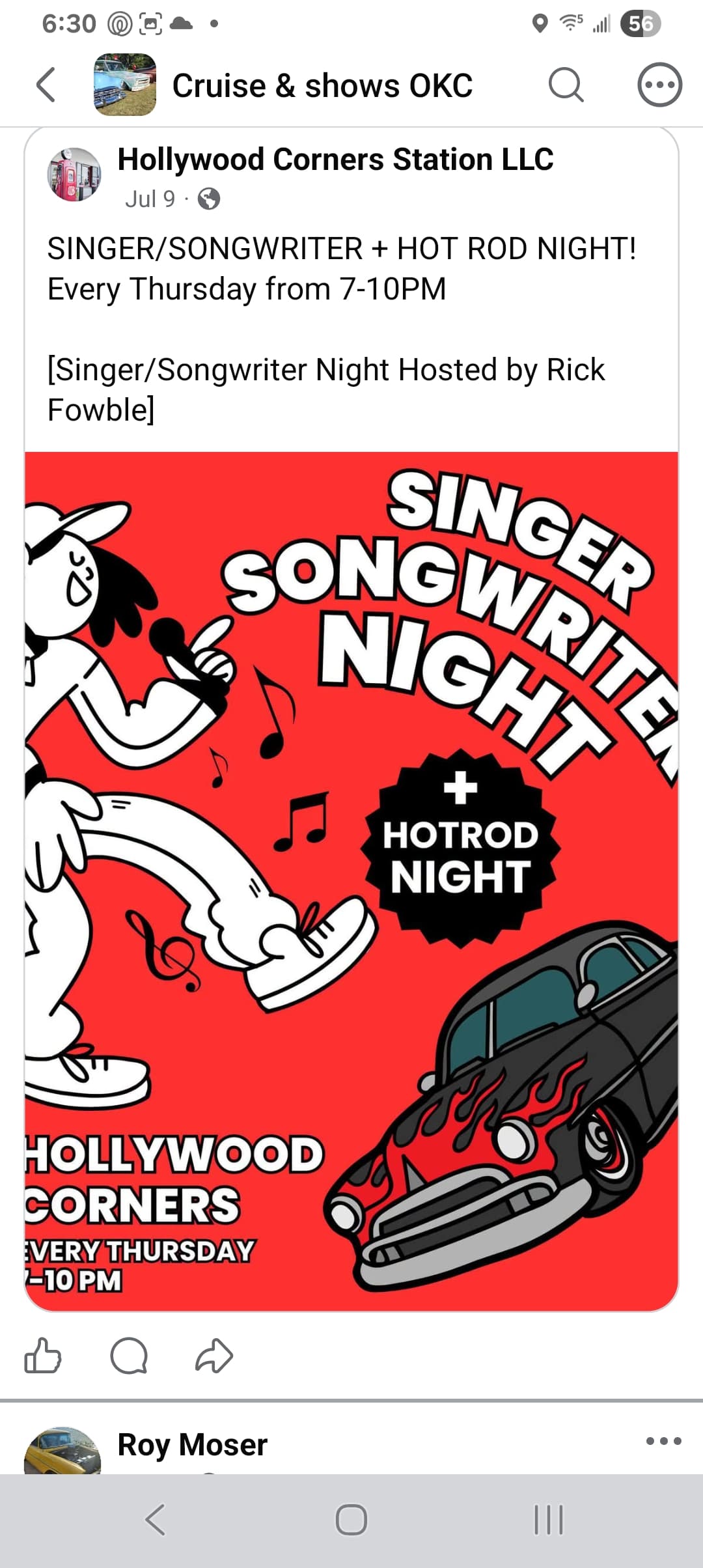 Singer/Songwriter + Hot Rod Night at Hollywood Corners