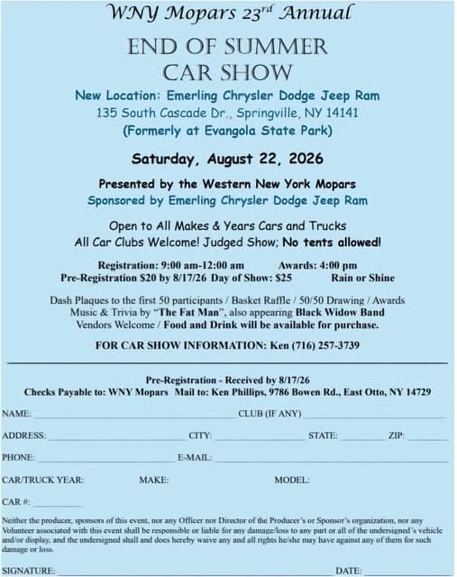 WNY Mopars 23rd Annual End Of Summer Car Show