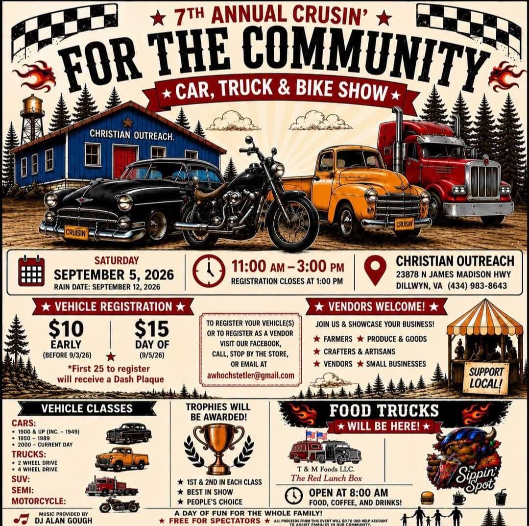 Christian Outreach 7th Annual Crusin’ for the Community Car, Truck & Bike Show