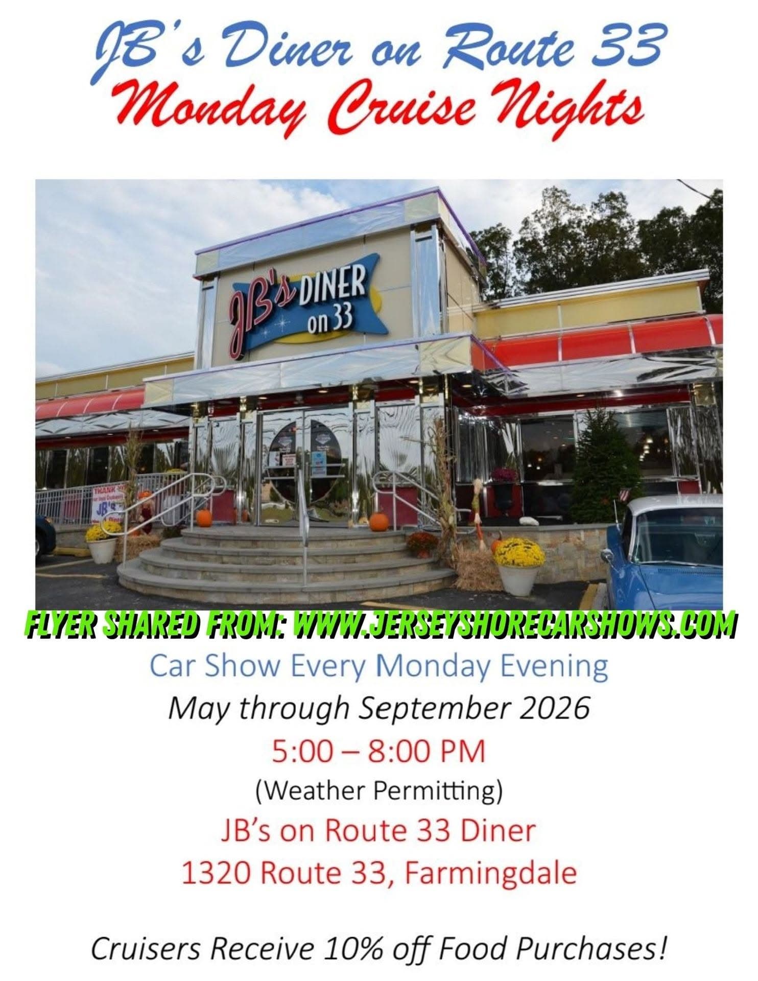 JB’s Diner on Route 33 Monday Cruise Nights