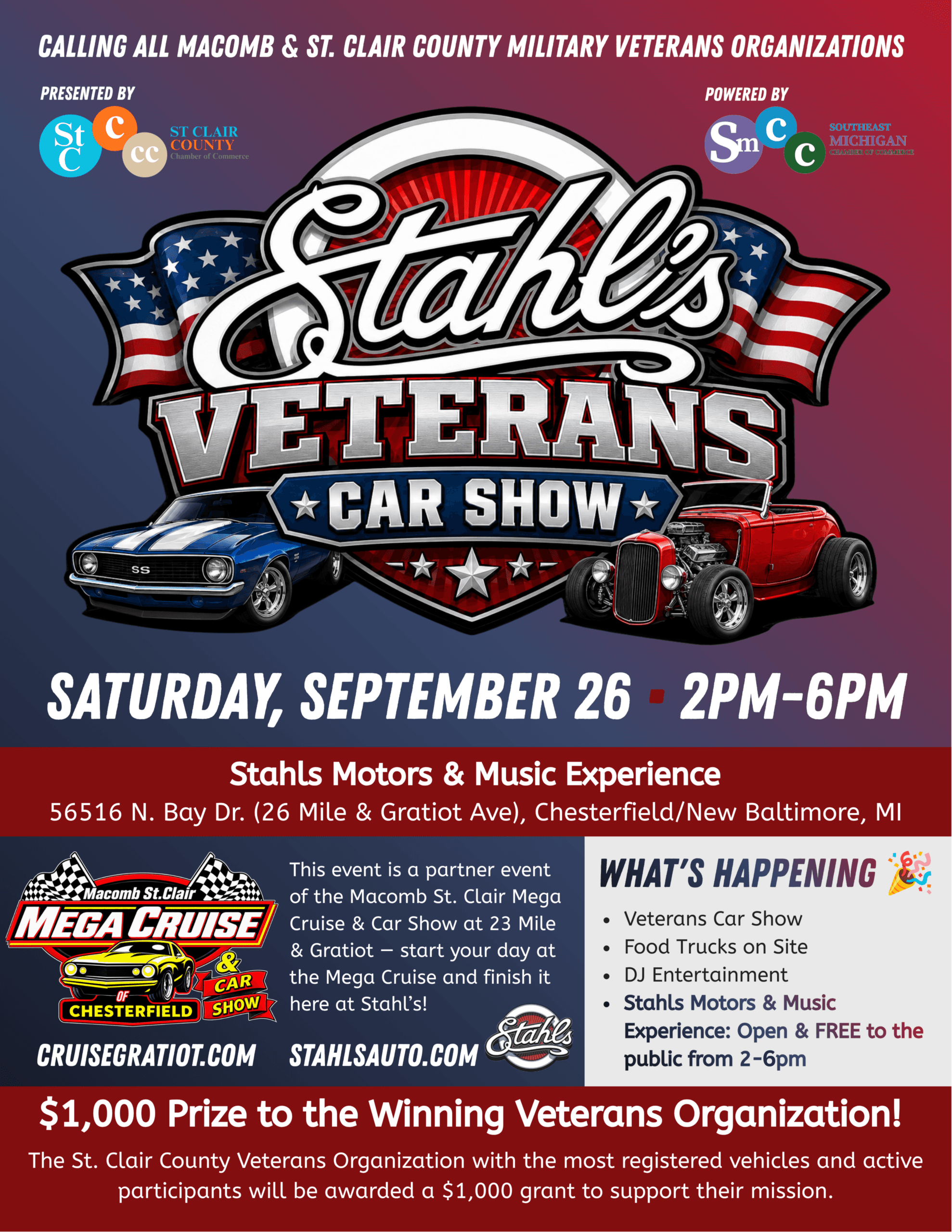 Veteran’s Car Show x Macomb St. Clair Mega Cruise Day! 🏅