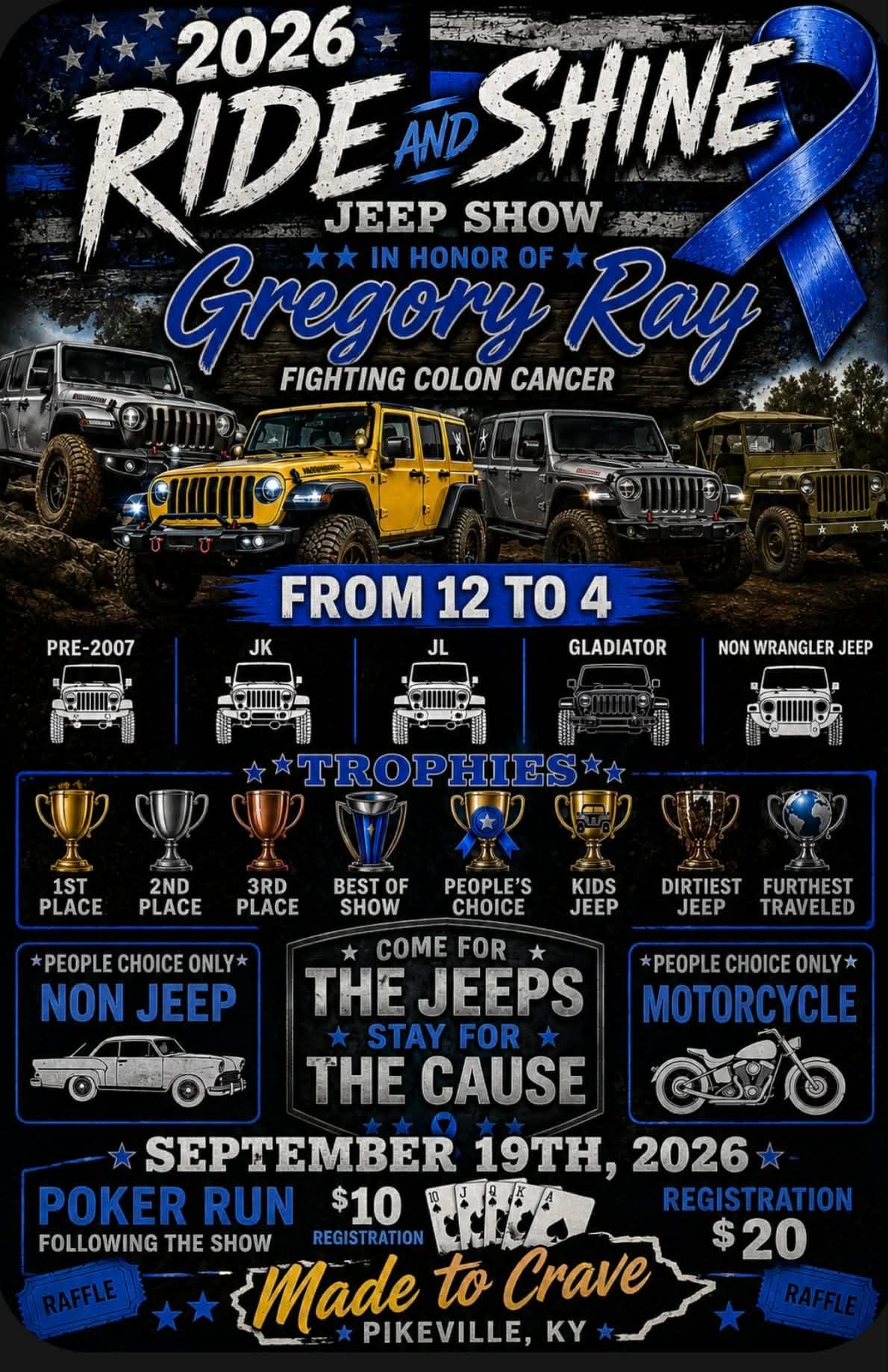 2026 Ride and Shine Jeep Show In Honor of Gregory Ray Fighting Colon Cancer