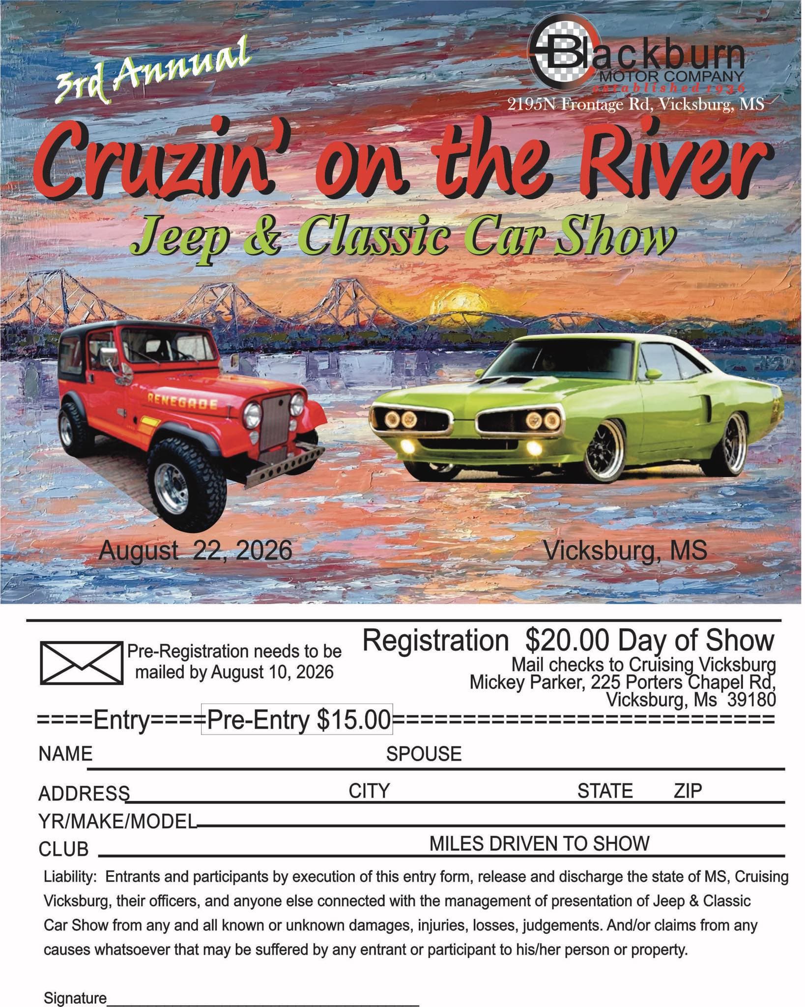3rd Annual Cruzin’ On The River Jeep & Classic Car Show