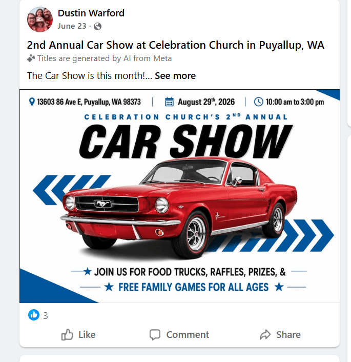 2nd Annual Car Show Celebration Church Puyallup
