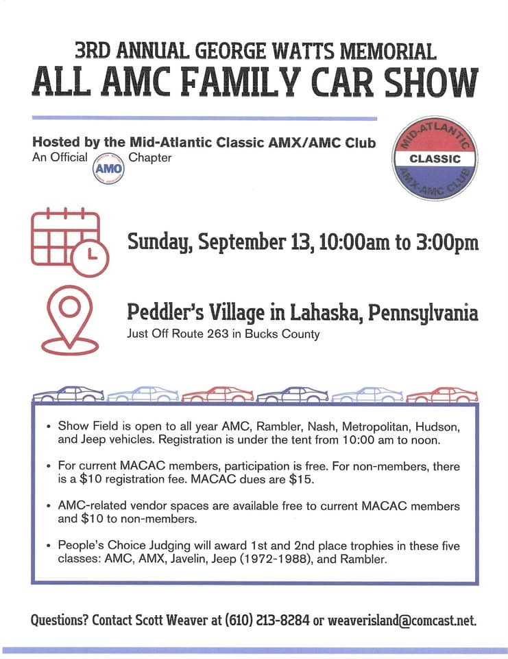 3rd Annual George Watts Memorial All AMC Family Car Show