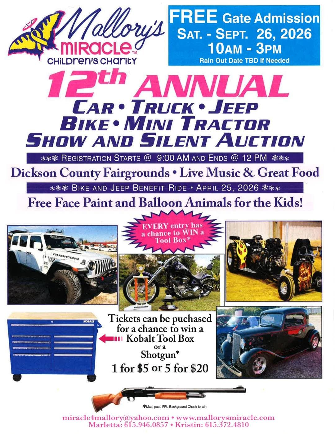 12th Annual Car Truck Jeep Bike Mini Tractor Show And Silent Auction