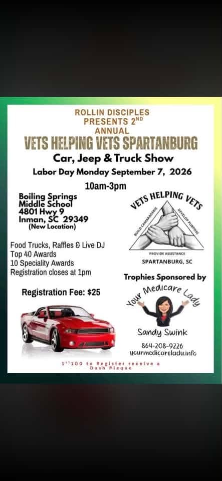 Rollin Disciples 2nd Annual Vets Helping Vets Spartanburg Car, Jeep & Truck Show