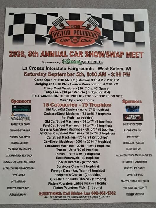 2026, 8th Annual Car Show/Swap Meet