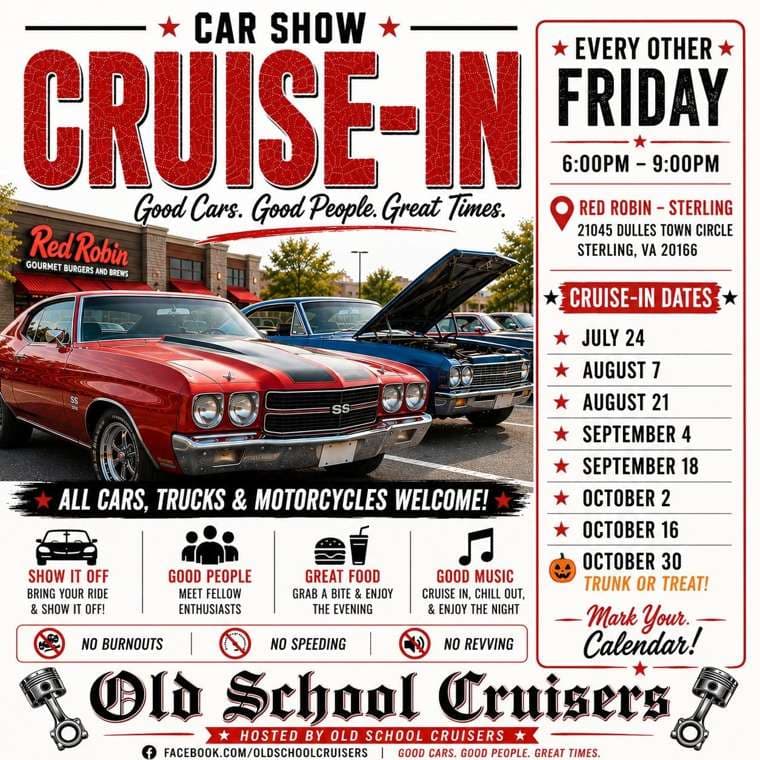 Old School Cruisers Cruise-In (Car Show) at Red Robin Sterling