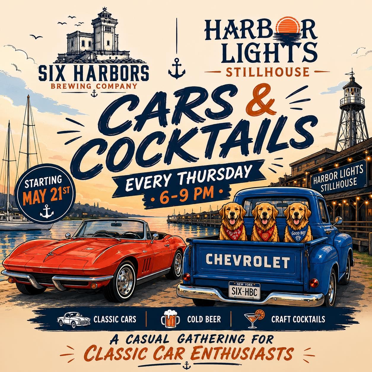 Six Harbors Brewing Company Cars & Cocktails at Harbor Lights Stillhouse