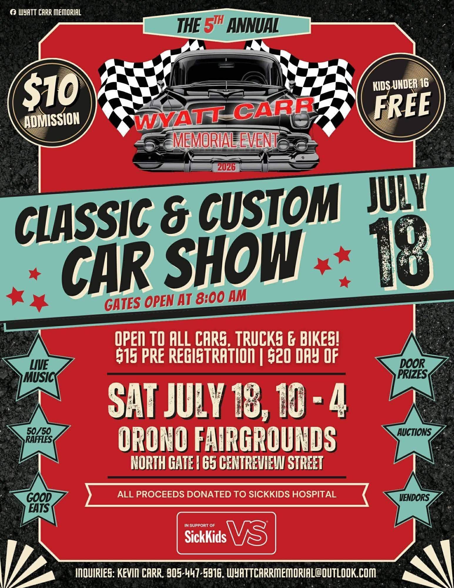 5th Annual Wyatt Carr Memorial Event Classic & Custom Car Show