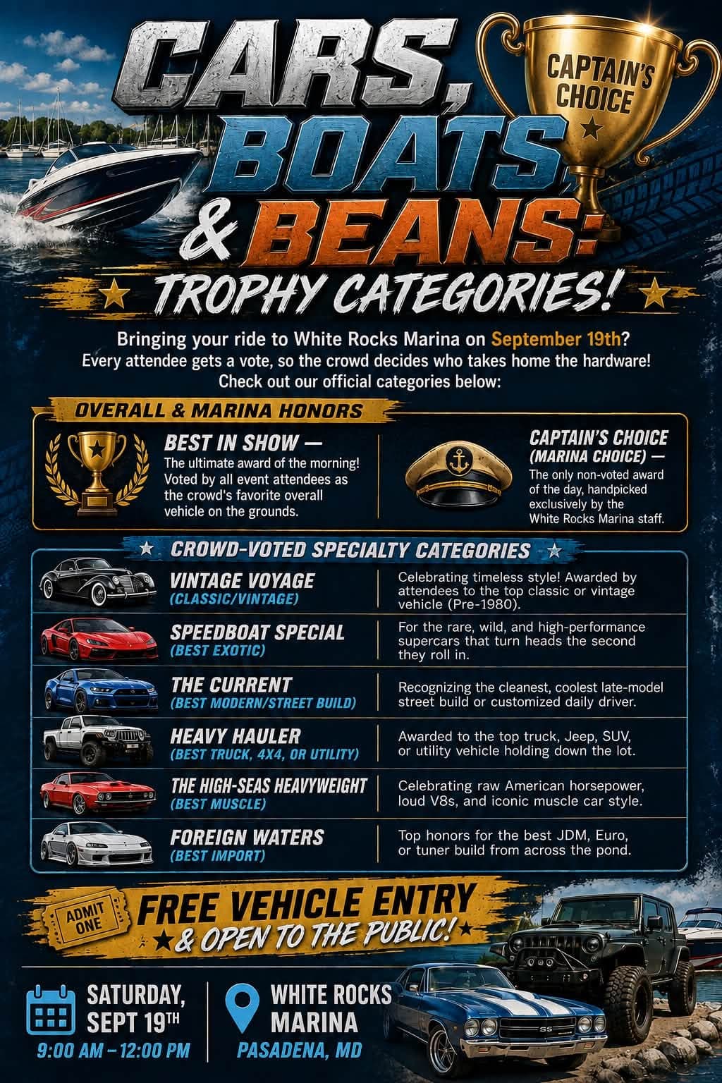 Cars, Boats & Beans: Trophy Categories