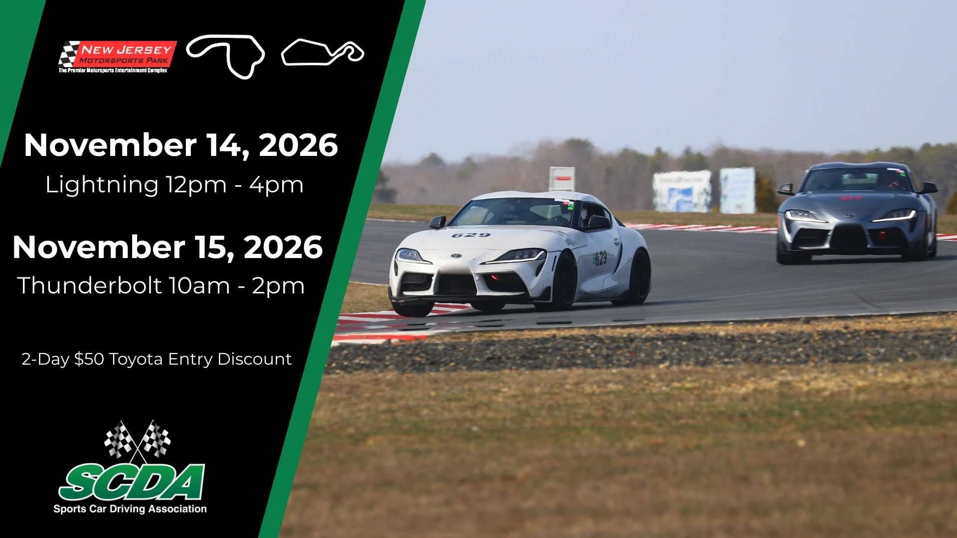 SCDA NJMP- 11/14 Lightning & 11/15 Thunderbolt Track Day Event: November 14-15, 2026