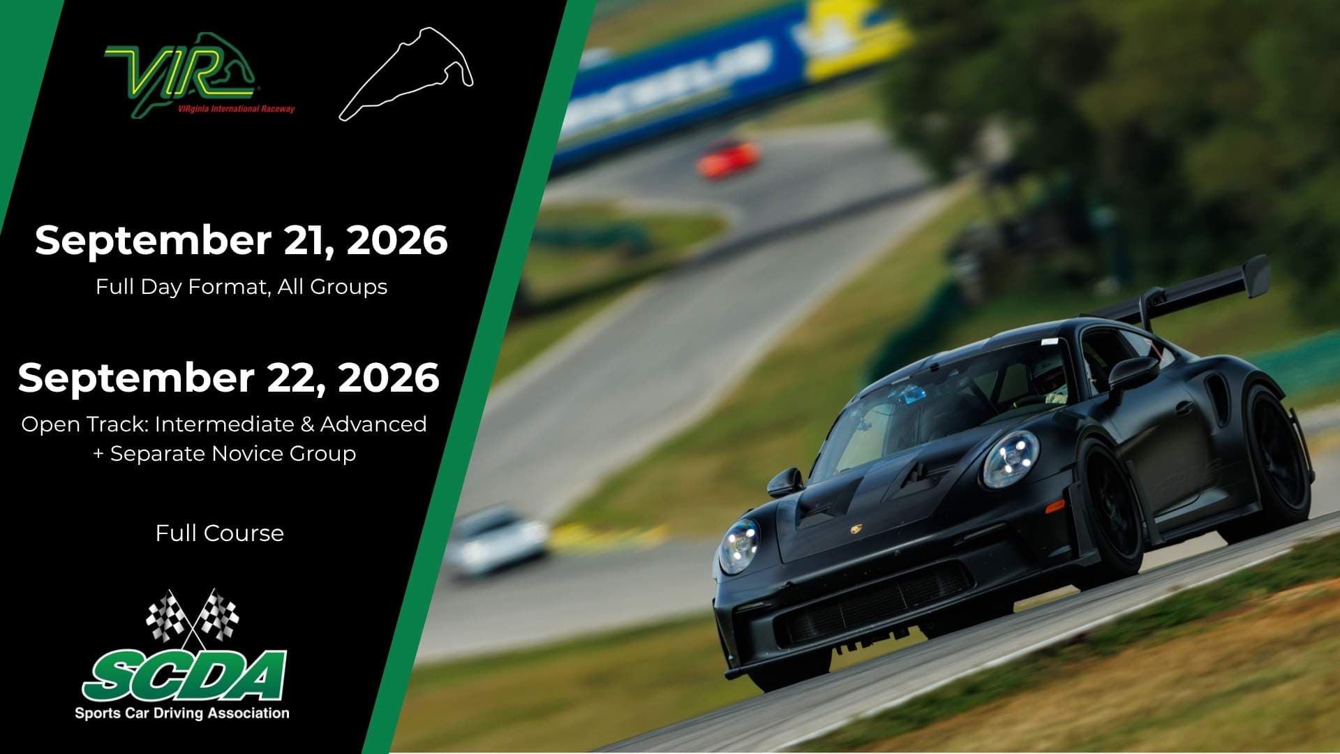 SCDA Track Days- VIRginia International Raceway- September 21-22, 2026